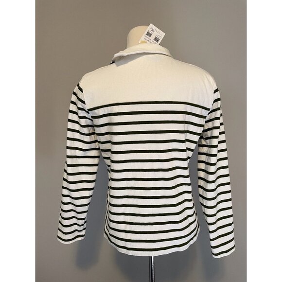 J. Crew White & Green Striped Buttoned Mock Neck Shirt, Size XS - Picture 3 of 9